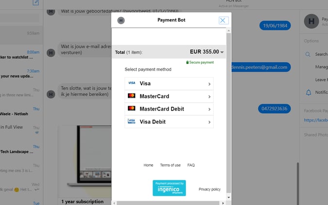 In-chatbot payment